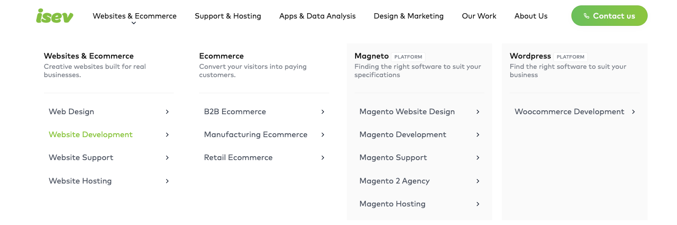 Isev Website Navigation Example