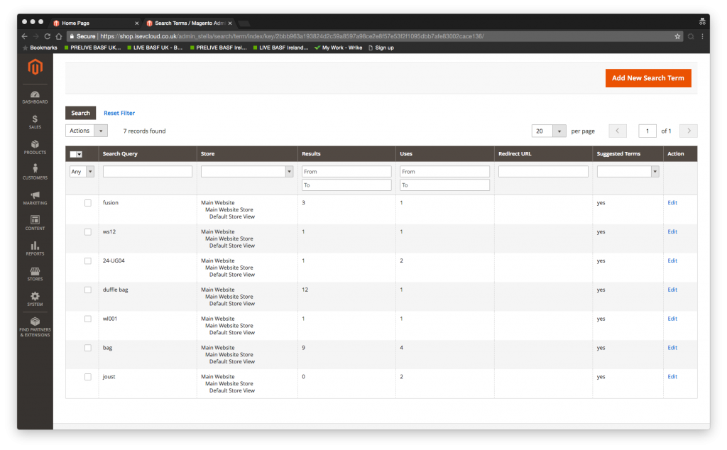 magneto 2 search term report results page